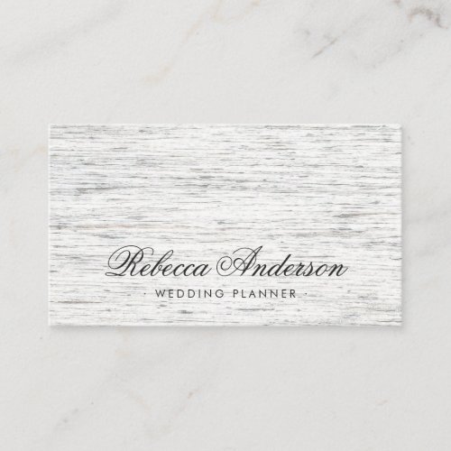 Light gray wood romantic script business card