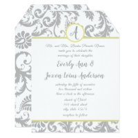 Light Gray & Yellow Iris Damask Wedding Invitation