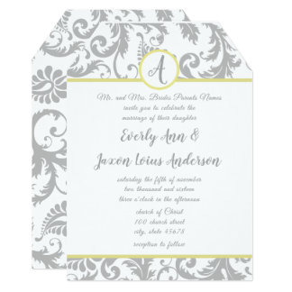 Light Gray & Yellow Iris Damask Wedding Invitation