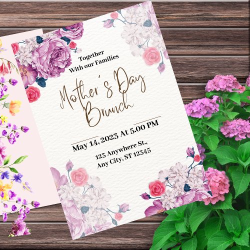 Light Grayish Orange Pink Flower Mothers Day Invitation