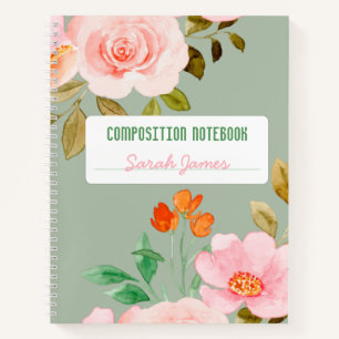 Light Gree Floral Personalized Composition Journal