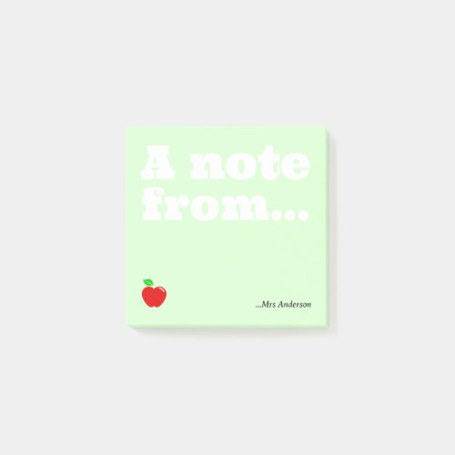 Light Green a note from Teachers Apple Custom 3x3