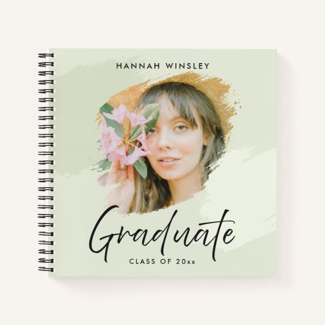 Light Green Add Your Photo Custom Graduation Guest Notebook (Front)