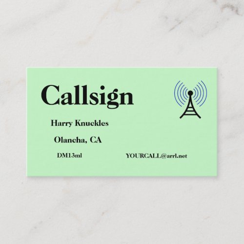 Light Green Amateur Radio Call Sign Business Card