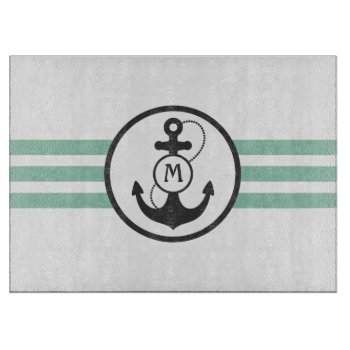 Light Green Anchor Monogram Cutting Board by snowfinch at Zazzle