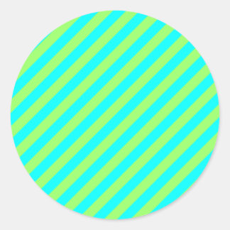 Light Green and Aqua Diagonal Stripes Classic Round Sticker