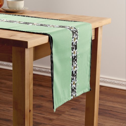 Light Green and Black with Edelweiss Short Table Runner