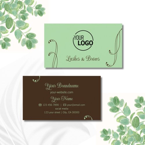 Light Green and Brown Ornamental with Logo Ornate Business Card