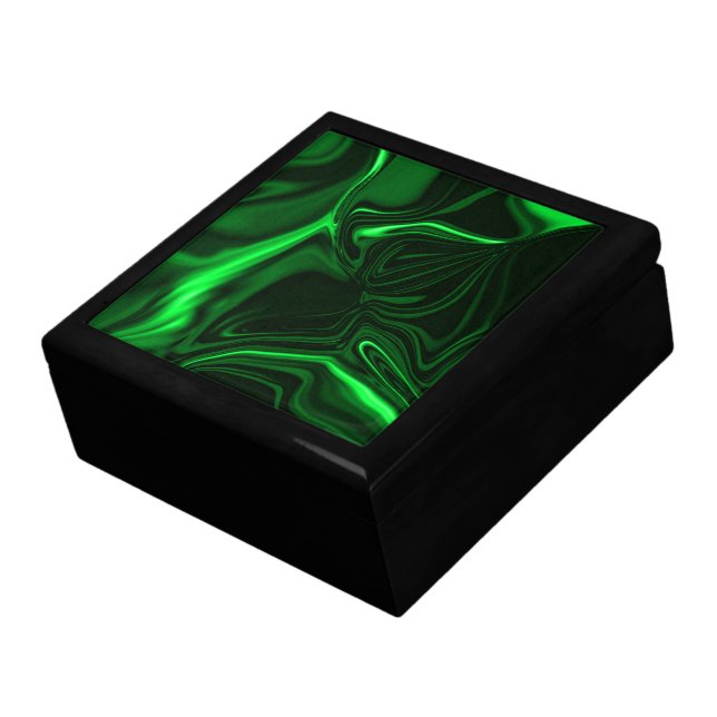 Light green and dark curves on dark background. gift box (Side)