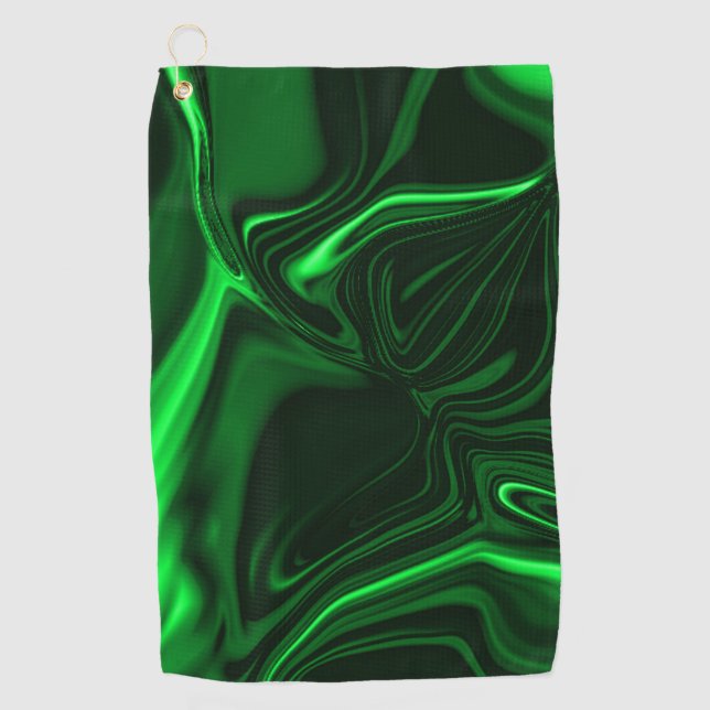 Light green and dark curves on dark background. golf towel (Front)