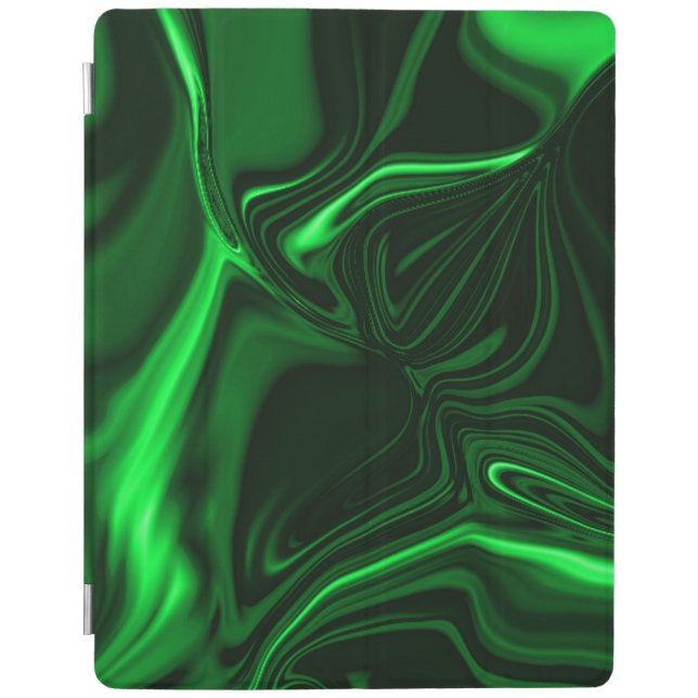 Light green and dark curves on dark background. iPad smart cover (Front)