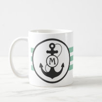 Light Green and Navy Blue Nautical Anchor Coffee Mug