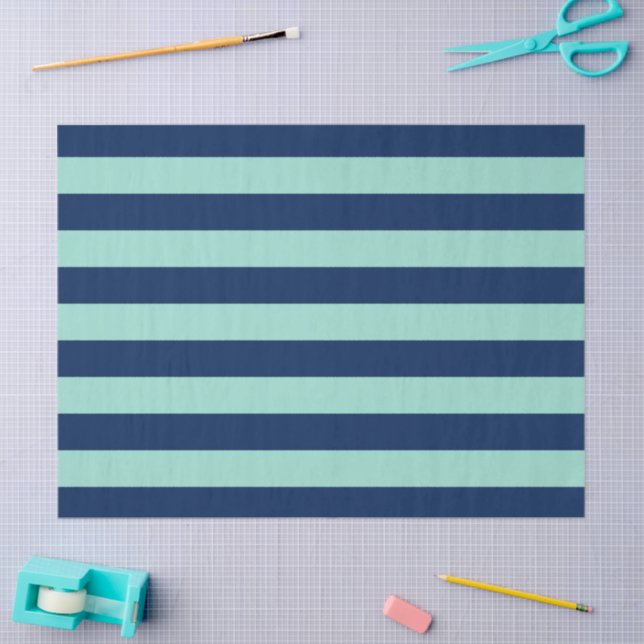 Light Green and Navy Blue Stripes Tissue Paper (Craft)