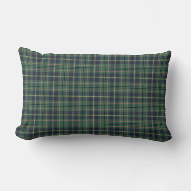 Light Green and Navy Clan Taylor Scottish Plaid Lumbar Pillow (Front)