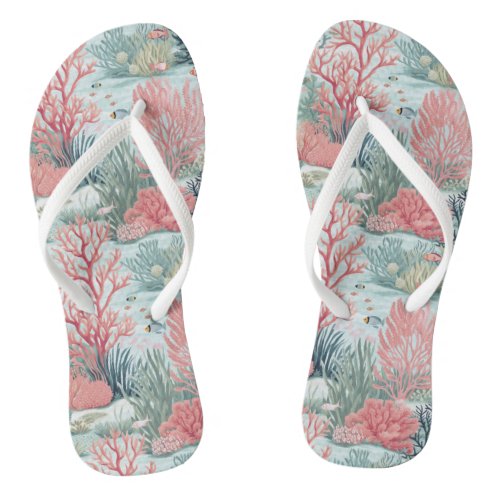 Light Green and Pink Coral Reef  Flip Flops