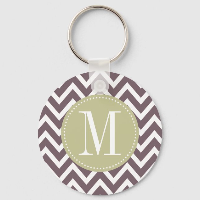 Light Green and Purple Chevron Custom Monogram Keychain (Front)