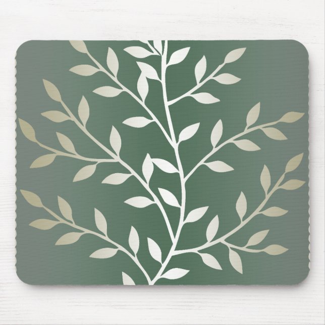 Light Green And Silver Elegant Leafy Branches Mouse Pad (Front)