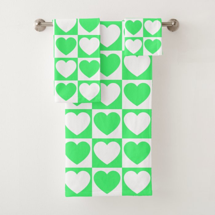 Light Green and White Checkered Pattern With Hearts