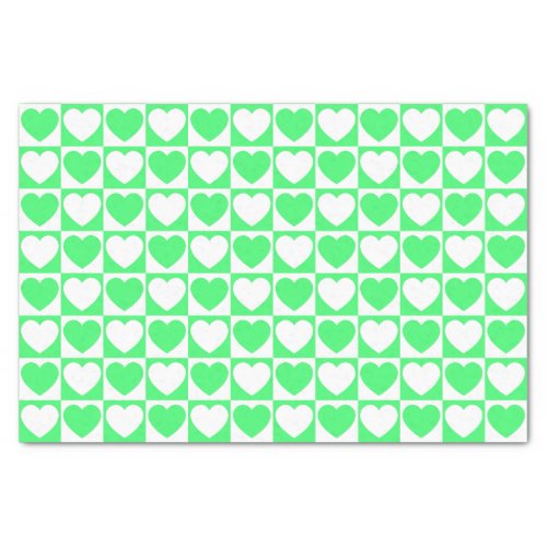 Light Green and White Checkered With Hearts Tissue Paper