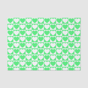 Light Green and White Checkered With Hearts Tissue Paper