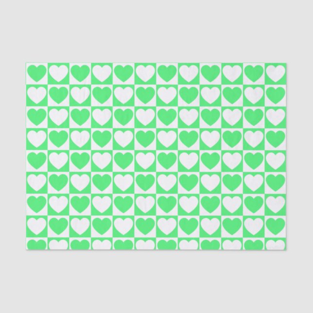 Light Green and White Checkered With Hearts Tissue Paper (Front)