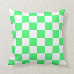 Light Green and White Checks Throw Pillow