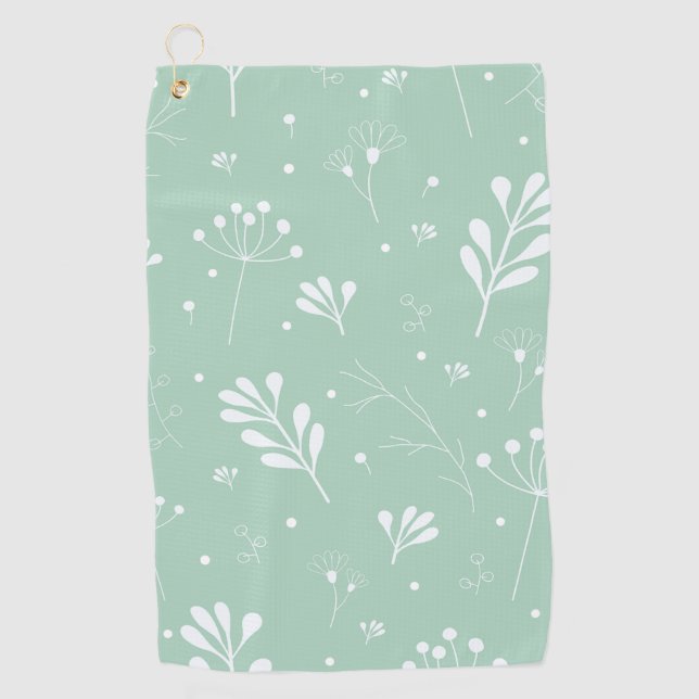 Light Green and White Floral Pattern Golf Towel (Front)