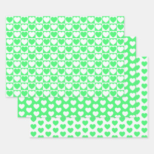 Light Green and White Hearts Wrapping Paper Sheets