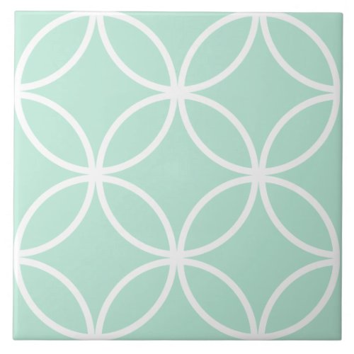 Light green and white repeat circle leaf pattern ceramic tile