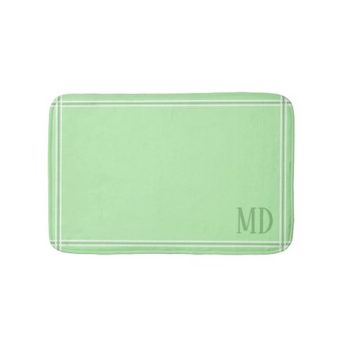 Light Green and White Striped Custom Initials Bath Mat