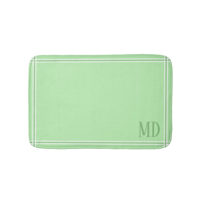 Light Green and White Striped Custom Initials Bath Mat (Front)