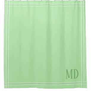 Light Green and White Striped Custom Initials Shower Curtain