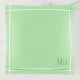 Light Green and White Striped Custom Initials Trinket Tray