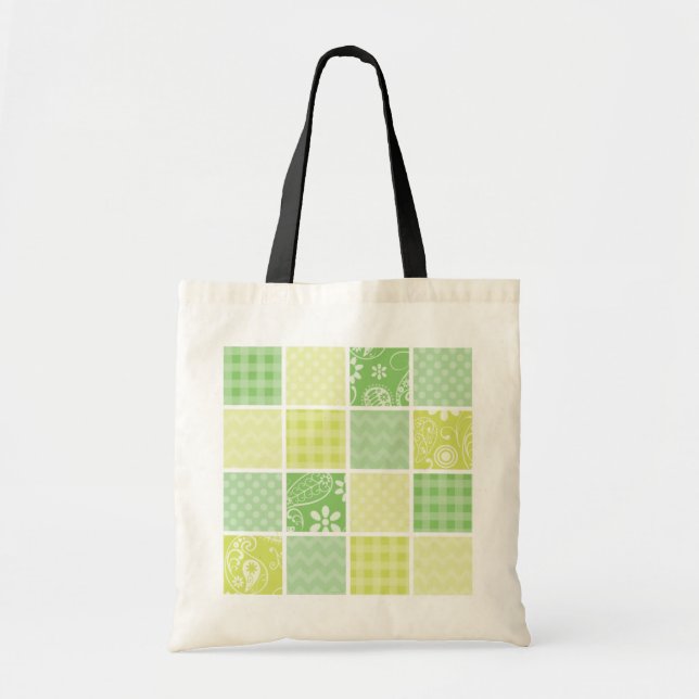 Light Green and Yellow Cute Checkered Tote Bag (Front)