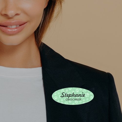 Light Green Animal Paw Print  Name Tag