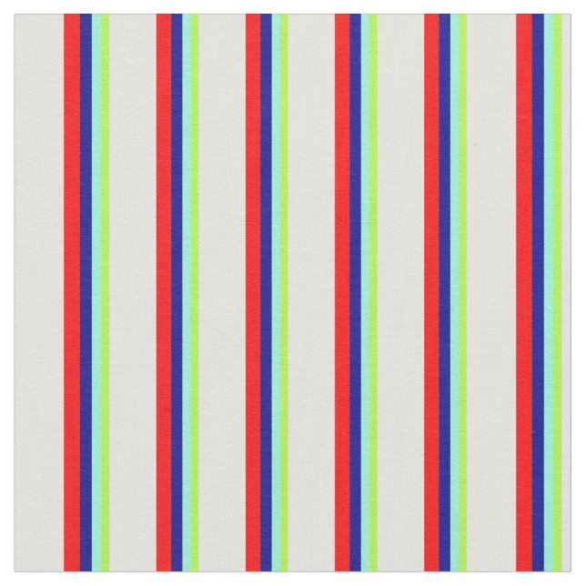 Light Green, Aquamarine, Dark Blue, Red & Yellow Fabric (Close Up)
