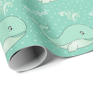 Light Green Baby Whales Wrapping Paper