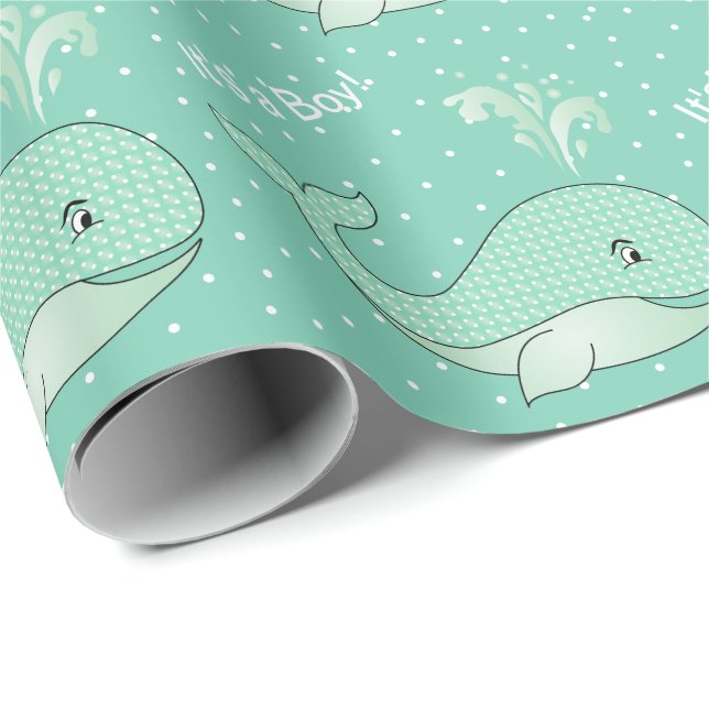 Light Green Baby Whales Wrapping Paper (Roll Corner)