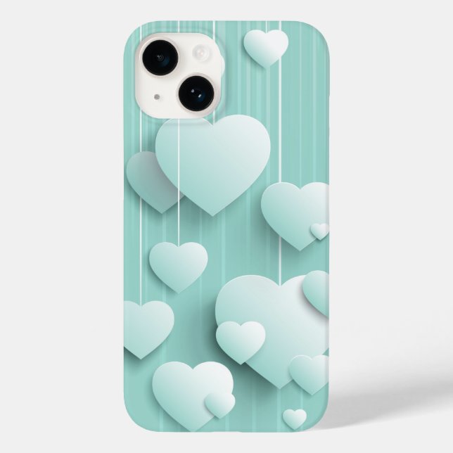 Light green background with 3D white hearts  Case-Mate iPhone Case (Back)