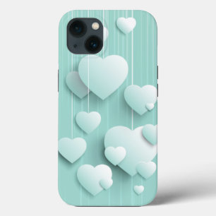 Light green background with 3D white hearts  iPhone 13 Case