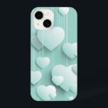 Light green background with 3D white hearts  iPhone 14 Case<br><div class="desc">Light green background with 3D white hearts</div>