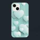 Light green background with 3D white hearts  iPhone 14 Case<br><div class="desc">Light green background with 3D white hearts</div>