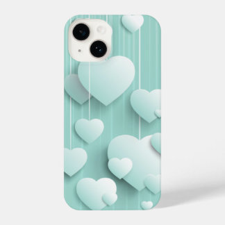 Light green background with 3D white hearts iPhone 14 Case