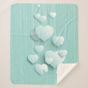 Light green background with 3D white hearts    Sherpa Blanket