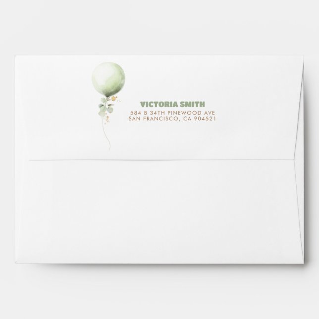 Light Green Balloon Elegant Cute Baby Shower Envelope (Back (Top Flap))