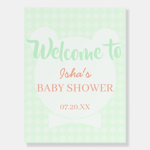 Light Green Bear Baby shower Welcome Foam Boards