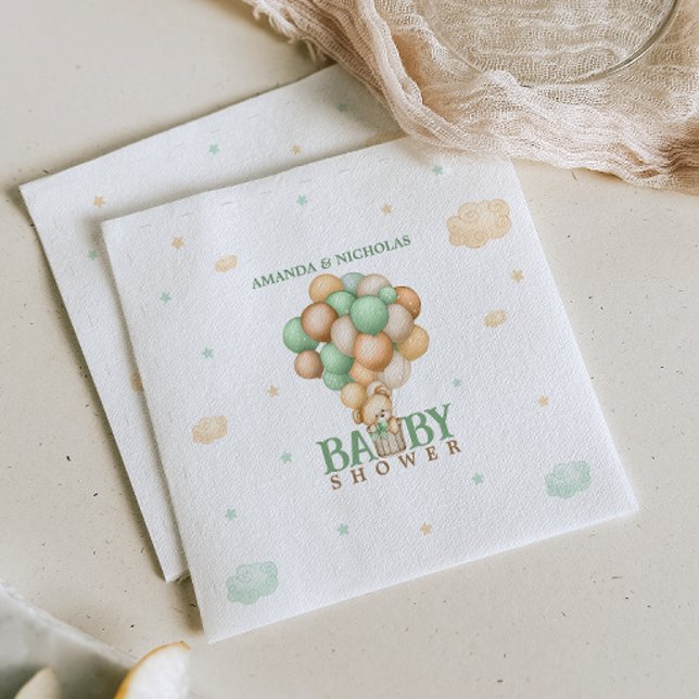 Light Green Bear In Hot Air Balloon Baby Shower  Napkins (Creator Uploaded)