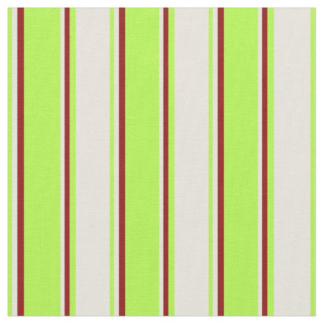 Light Green, Beige & Dark Red Lines Fabric (Close Up)