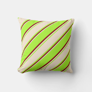 Light Green, Beige & Dark Red Lines Throw Pillow