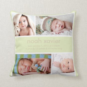 Light Green Birth Announcement Throw Pillow by PinkMoonDesigns at Zazzle
